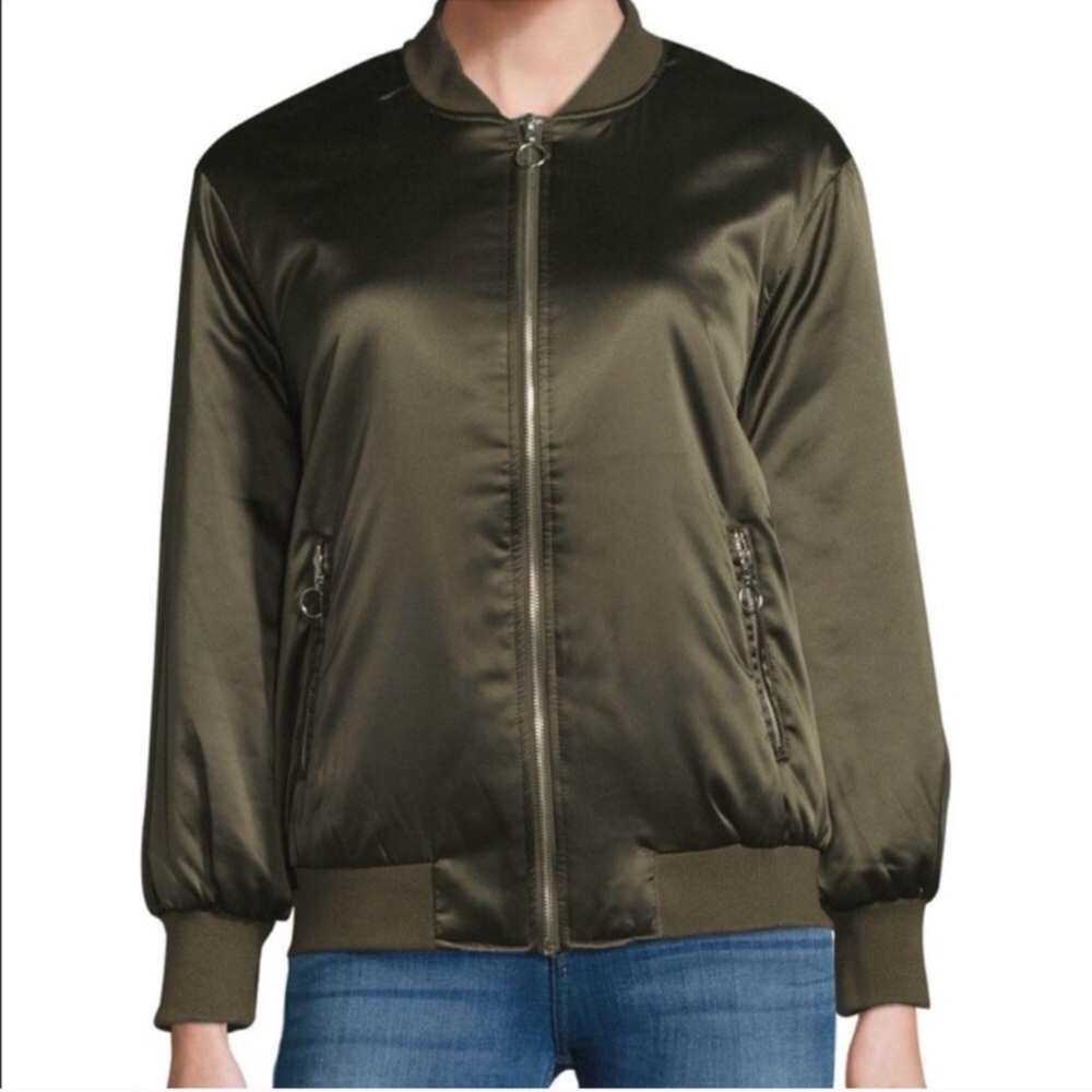 Philosophy Dark Green Satin Bomber Jacket